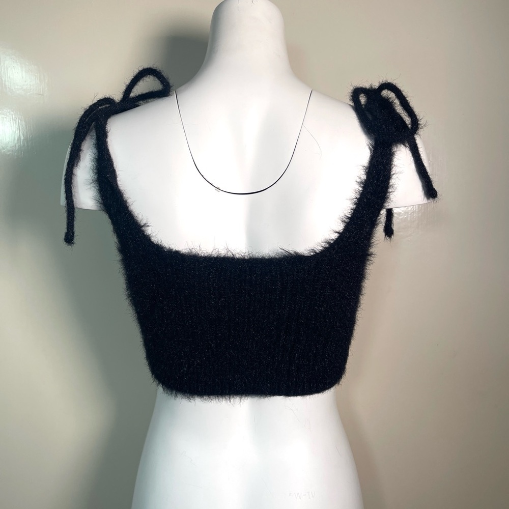 Zara Black label bow strips crop fluffy top S - Picture 4 of 7
